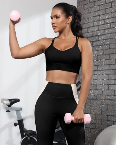 Sports Bra for Women Strappy Medium Support Push Up Padded Sports Bra for Running Workout Bra Yoga Bra