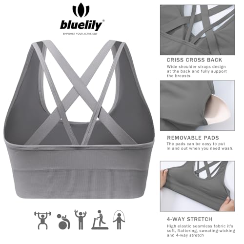 Sports Bra for Women Medium Support Criss Cross Strappy Bras Seamless Padded High Impact Yoga Athletic Exercise Bras