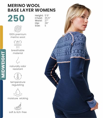 Merino Wool Base Layer Women - 100% Merino Wool Heavyweight, Midweight, Lite Long Sleeve Thermal Shirt and Socks