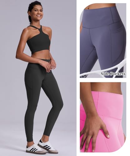 2 Pack Black Leggings with Pockets for Women, Tummy Control Workout High Waisted Yoga Pants