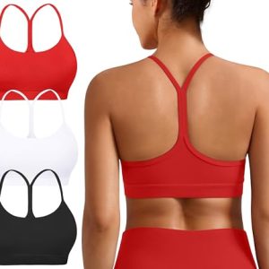 Padded Y-Back Sports Bra for Women - Racerback Low Impact Spaghetti Strap for Yoga Workout Top