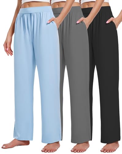 3 Pack Women's Lounge Pants Cozy Wide Leg Lounge Pants with Pockets Loose Flowy Yoga Sweatpants Workout Comfy Jogger