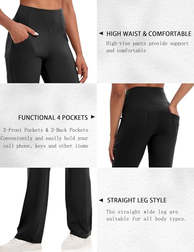 Yoga Pants Women with Pockets, Tummy Control Leggings Straight Leg High Waist Work Dress Pants Petite/Regular/Tall