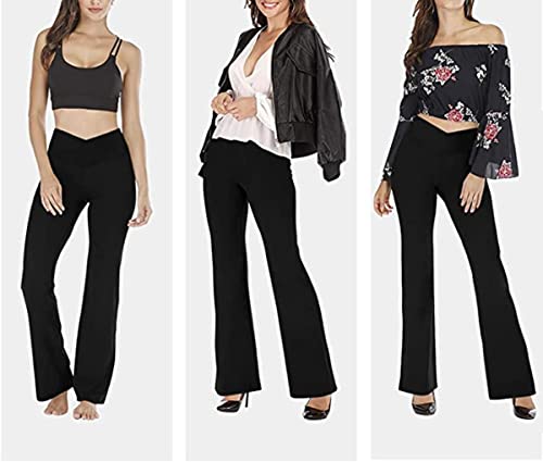 41Ldygr3-hL.jpg Women's Casual Bootleg Yoga Pants V Crossover High Waisted Flare Workout Pants Leggings
