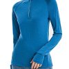 Womens 100% Merino Wool Base Layer Top 220 Midweight Zip Neck Tops for Ski
