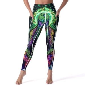 Evil God Glowing Women's Yoga Pants Stretch Leggings with Pockets High Waist for Workout