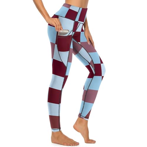 41NotC-GEyL.jpg Brown and Blue Checkered Women's Yoga Pants Stretch Leggings with Pockets High Waist for Workout