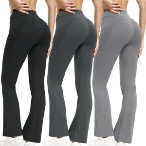 41OG6z56J6L.jpg 3 Packs Women's Flare Leggings with Pockets, Soft High Waisted Tummy Control Bootcut Workout Yoga Pants