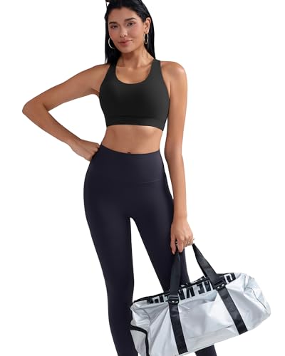 Sports Bra for Women, Criss-Cross Back Padded Strappy Sports Bras Medium Support Yoga Bra with Removable Cups