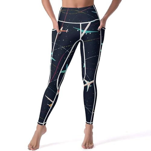41RWCkDInCL.jpg Plane Airplane Jet Women's Yoga Pants Stretch Leggings with Pockets High Waist for Workout
