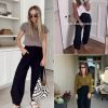 41S849dEAmL.jpg Womens Baggy Wide Leg Pants Casual Elastic Waisted Palazzo Harem Pants with Pockets