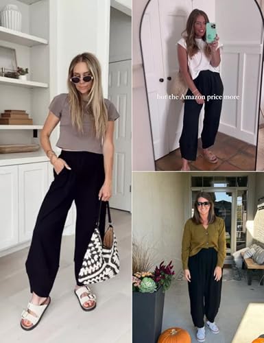 41S849dEAmL.jpg Womens Baggy Wide Leg Pants Casual Elastic Waisted Palazzo Harem Pants with Pockets