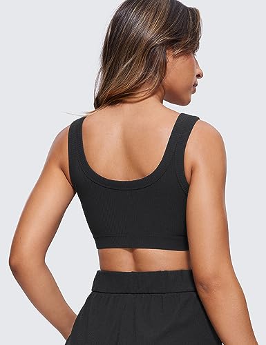 Ribbed Sports Bras for Women - U Back Wireless Medium Impact Padded Yoga Workout Cami