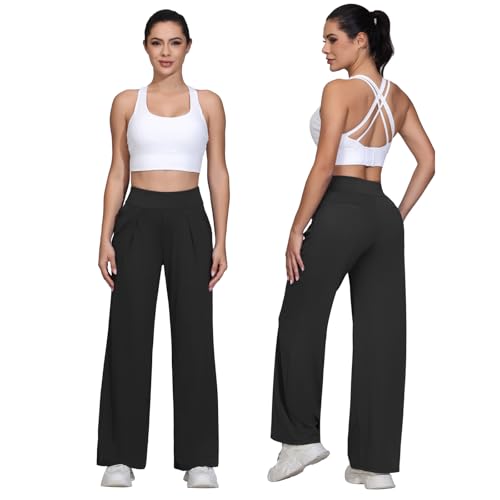 Wide Leg Dress Pants Women Work Workout Athletic Yoga Sweatpants with Pockets Stretch Loose Casual Lounge Trousers