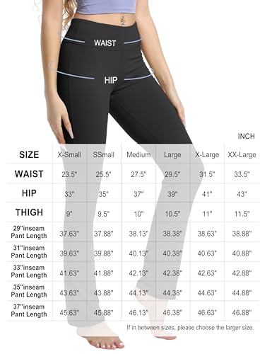 29"/31"/33"/35"/37" Women's High Waist Straight Leg Yoga Pants Tummy Control Workout Pants with Pockets