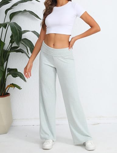 Women's Wide Leg Sweatpants Workout Lounge Pants Fold Over Low Rise Yoga Pants