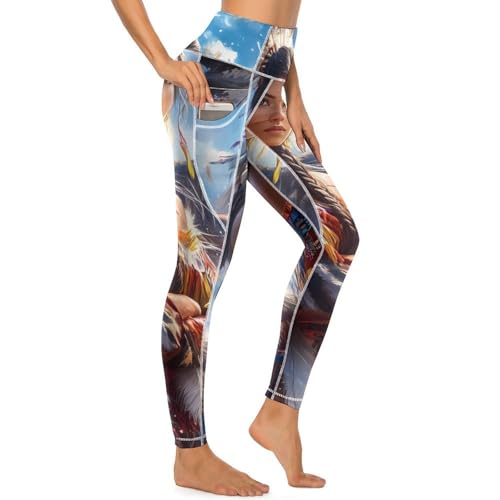 Native U.S. Woman Wolf Women's Yoga Pants Stretch Leggings with Pockets High Waist for Workout
