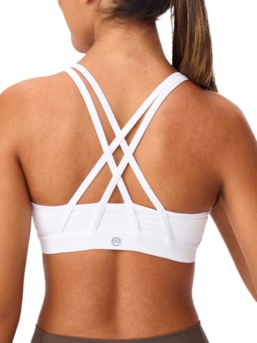 41Vrwslj0pL.jpg Women's Strappy Sports Bras Light Compression Crop Criss Cross Back Padded Workout Yoga Bra Supportive U Neckline