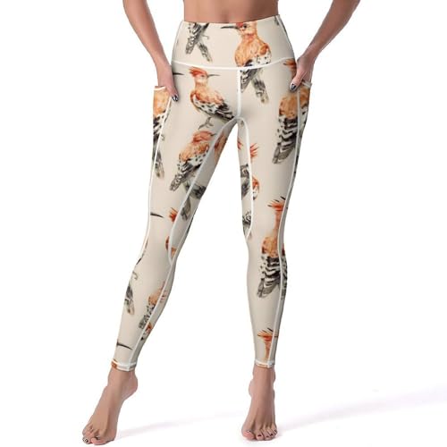 Hoopoe Bird Watercolor Women's Yoga Pants Stretch Leggings with Pockets High Waist for Workout