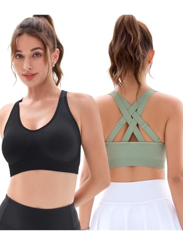 Padded Sports Bras for Women: Support Strappy Adjustable Straps Cross Back Sport Bra Pack for Workout Yoga Running Gym