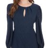 Women's Elegant Eyelet Knee-Length Long Bishop Sleeves-Cinched Waist-Keyhole Neckline-Versatile Cocktail Dress