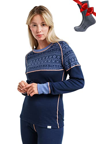 Merino Wool Base Layer Women - 100% Merino Wool Heavyweight, Midweight, Lite Long Sleeve Thermal Shirt and Socks