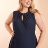 Women's Dresses Sleeveless Fit and Flare Dress with Pleat Tucks and Keyhole Detail at Neck