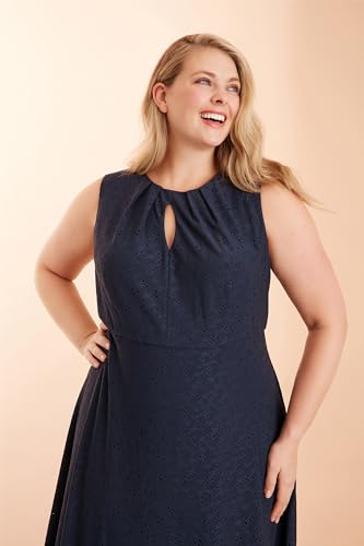 Women's Dresses Sleeveless Fit and Flare Dress with Pleat Tucks and Keyhole Detail at Neck