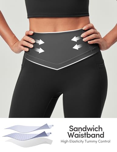 Compression Leggings with Pockets for Women Tummy Control Leggings No Front Seam Workout High Waist Yoga Pants