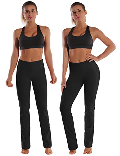 29"/31"/33"/35"/37" Women's High Waist Straight Leg Yoga Pants Tummy Control Workout Pants with Pockets