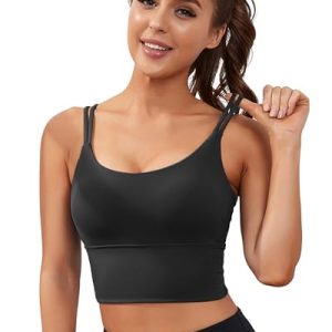 Sports Bras for Women High Support Longline Workout Tank Tops Built in Bra Strappy Yoga Padded Crop Top
