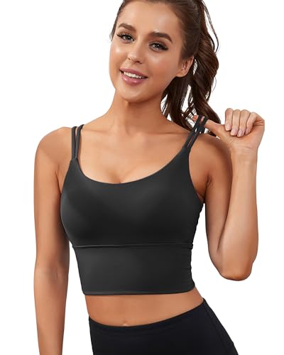 Sports Bras for Women High Support Longline Workout Tank Tops Built in Bra Strappy Yoga Padded Crop Top
