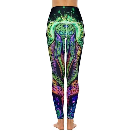 41ab7kw69VL.jpg Evil God Glowing Women's Yoga Pants Stretch Leggings with Pockets High Waist for Workout