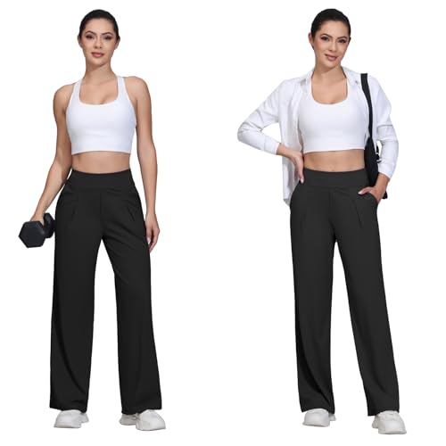 Wide Leg Dress Pants Women Work Workout Athletic Yoga Sweatpants with Pockets Stretch Loose Casual Lounge Trousers