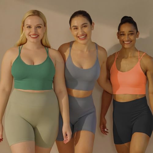 Cross Back Sport Bras Padded Strappy Criss Cross Cropped Bras for Yoga Workout Fitness Low Impact