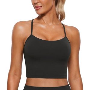 Womens Butterluxe Y Back Longline Sports Bras - Spaghetti Straps Racerback Padded Yoga Workout Crop Tank Top