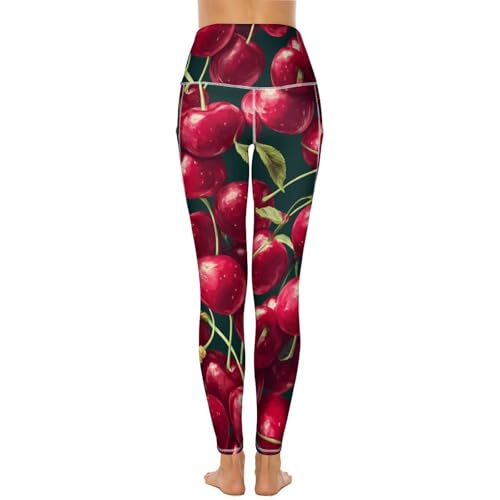 Fresh Cherry Fruits Women's Yoga Pants Stretch Leggings with Pockets High Waist for Workout