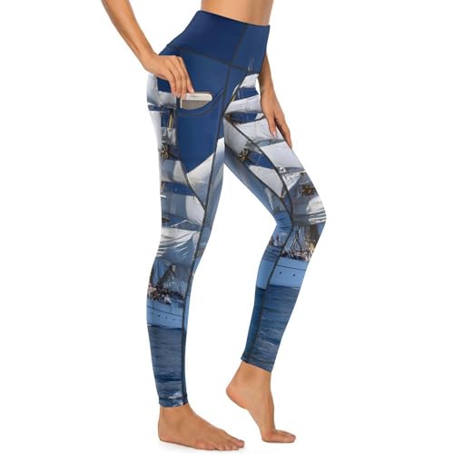 Sailing Ship Women's Yoga Pants Stretch Leggings with Pockets High Waist for Workout