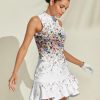 Women's Tennis Dresses Summer Sleeveless Plaid Athletic Dress for Women Standing Collar Ruffled Hem Midi Dresses