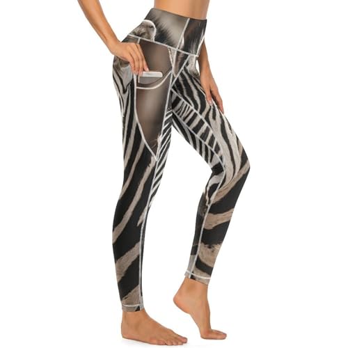 Portrait of Zebra Women's Yoga Pants Stretch Leggings with Pockets High Waist for Workout