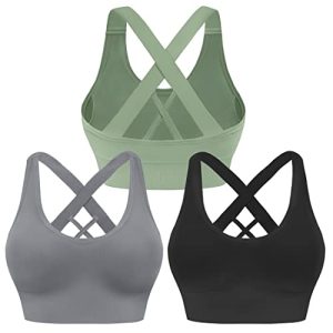 Sports Bra for Women Padded Medium Support Criss Cross Strappy Bras Seamless High Impact Yoga Exercise Athletic Bras