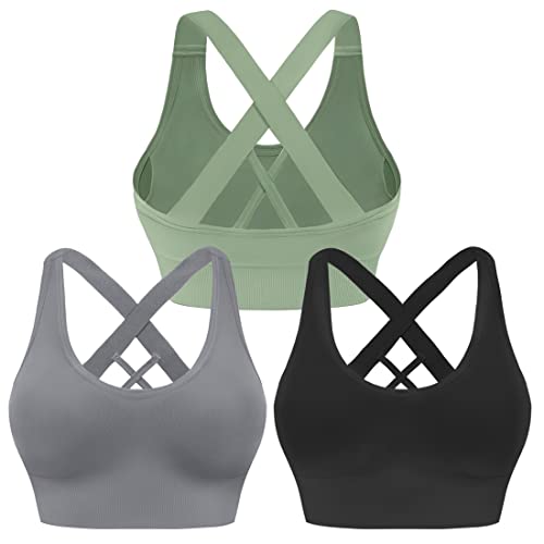 Sports Bra for Women Padded Medium Support Criss Cross Strappy Bras Seamless High Impact Yoga Exercise Athletic Bras