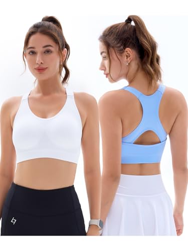 41kW01JGnqL.jpg Sports Bras Pack for Women: Padded Support Adjustable Strap Racerback Bra for Workout Gym Yoga Large Bust