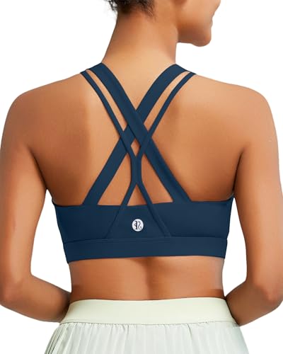 Sports Bra for Women, Medium-High Support Criss-Cross Back Strappy Padded Sports Bras Supportive Workout Tops