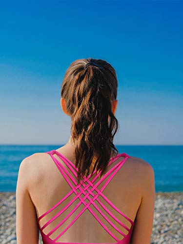 2 Pack Strappy Sports Bra for Women, Workout Padded Tank Top Sexy Cross Back Racer Back Seamless Comfortable Yoga Bra