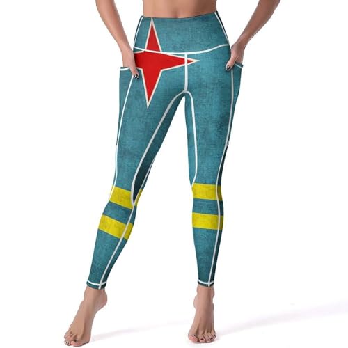 Vintage Aruba Flag Women's Yoga Pants Stretch Leggings with Pockets High Waist for Workout
