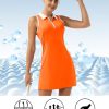 Women's Golf Tennis Dress Sport Activewear Zipper V-Neck with Shorts and Pocket Workout Athletic