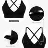 V-Neck Sports Bra for Women Adjustable Strappy Yoga Bra Spaghetti Strap Padded Workout Bra S-XL Low Impact Seamless Bralettes