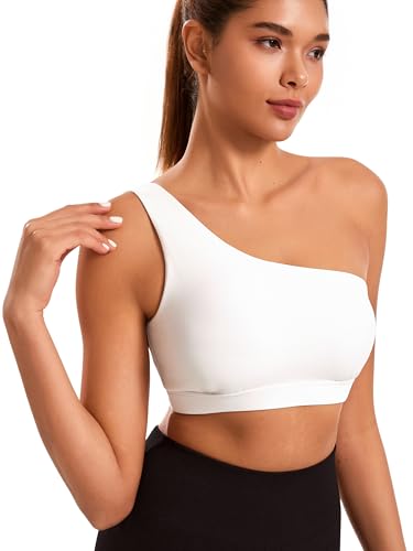 Smooth Sports Bras for Women One Shoulder Low Impact Asymmetrical Workout Tops Padded Yoga Bra