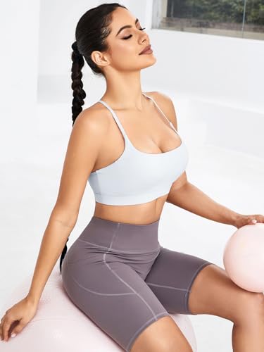 Y-Back Sports Bras for Women, Medium Impact Wirefree Padded Bra Workout Crop Top Longline Sports Bra Push up